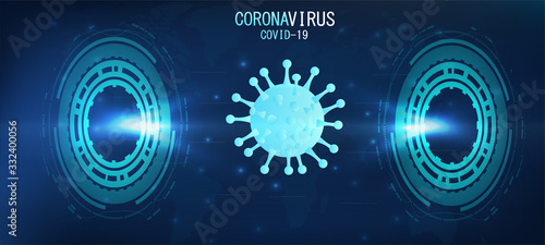Coronavirus outbreak and coronavirus flu background.Deadly Coronavirus 2019-nKoV. Hologram of coronavirus COVID-2019 on a blue background. Deadly type of virus Covid-19.