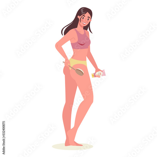 Beautiful woman with massage brush and anti-cellulite cream