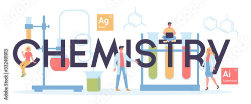 Chemistry subject web banner or landing page. Scientific experiment