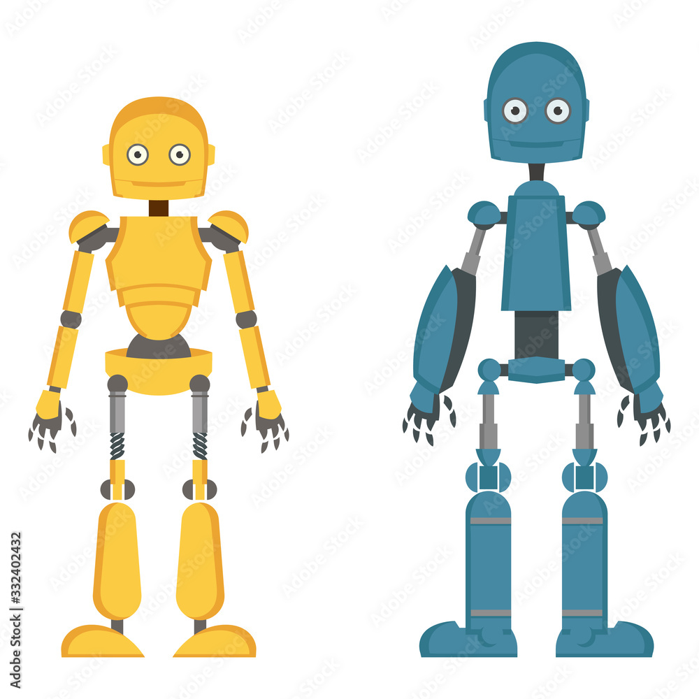 Set of robots in cartoon style. Vector illustrations isolated on white background. Set of robots in cartoon style. Vector illustrations isolated on white background.