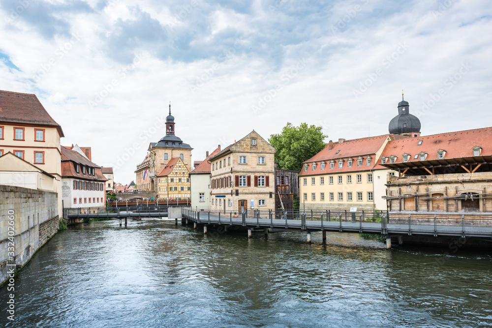 View of the town hall building in the old town of Bamberg in Germany.