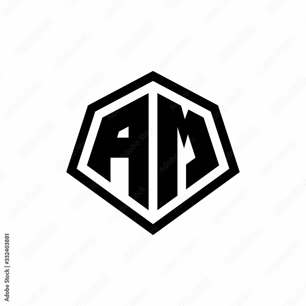 AM monogram logo with hexagon shape and line rounded style design template AM monogram logo with hexagon shape and line rounded style design template