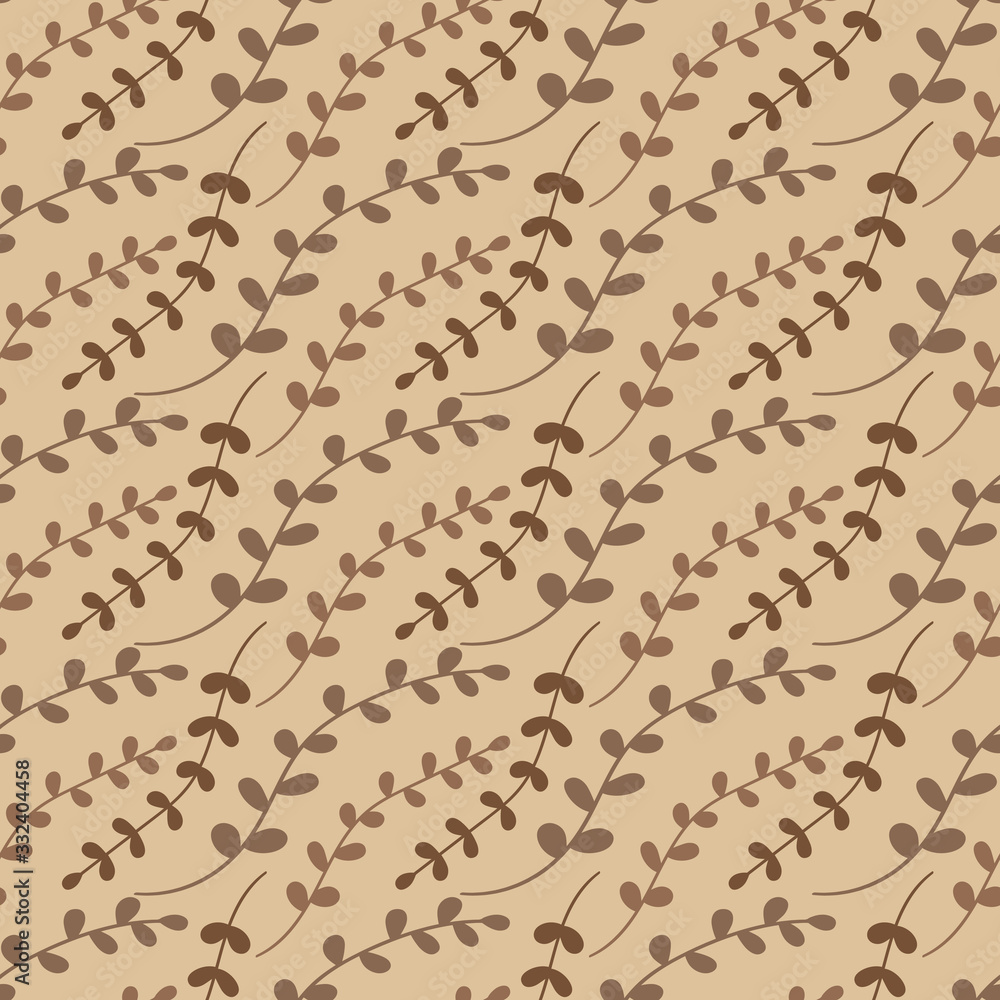 Vector seamless pattern with leaves. Endless texture in beige tones. Modern print. Beautiful ornament for wrapping paper, gift wrapping, textiles, Wallpaper, and diary covers.