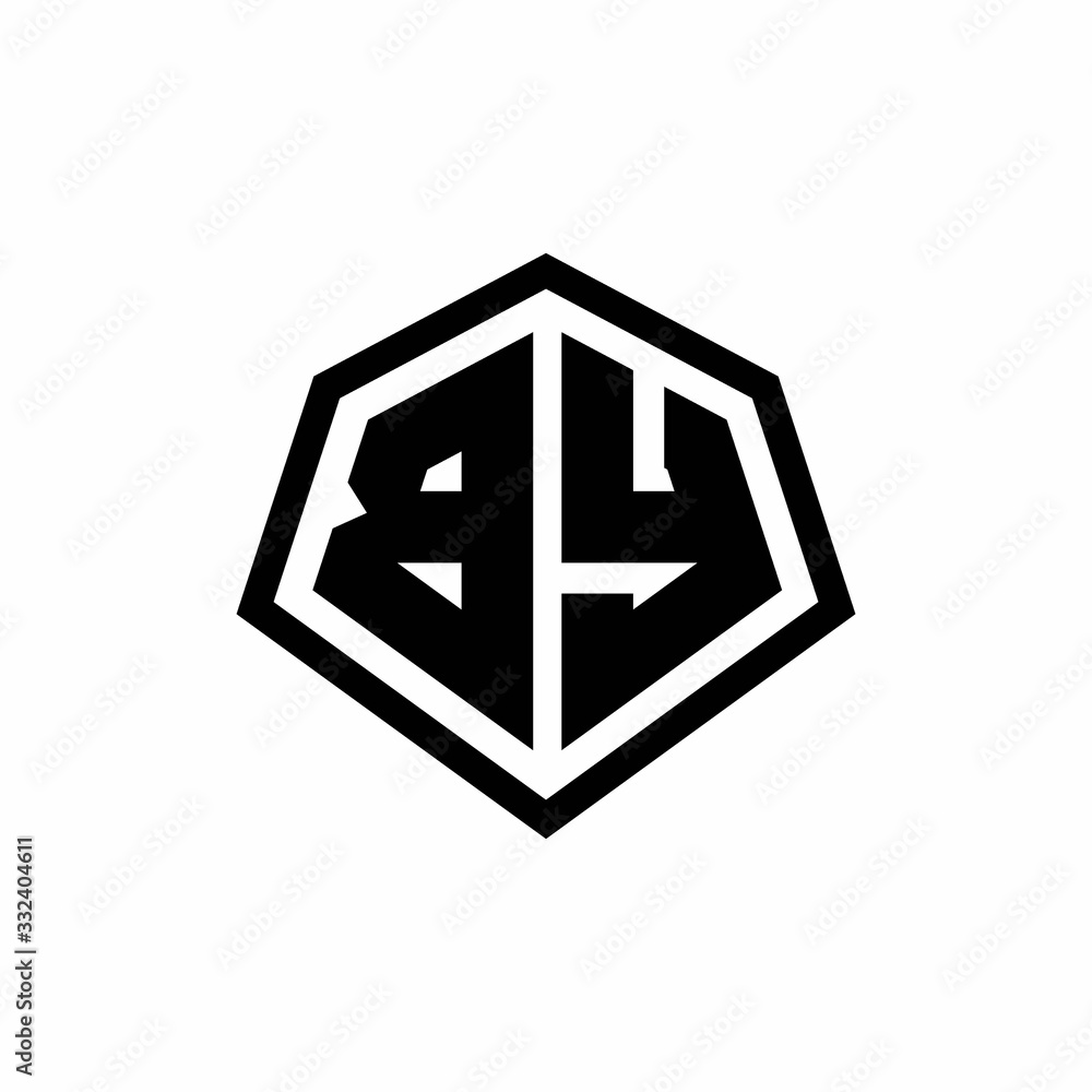 BY monogram logo with hexagon shape and line rounded style design template BY monogram logo with hexagon shape and line rounded style design template