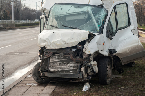 Crushed in car accident transport van