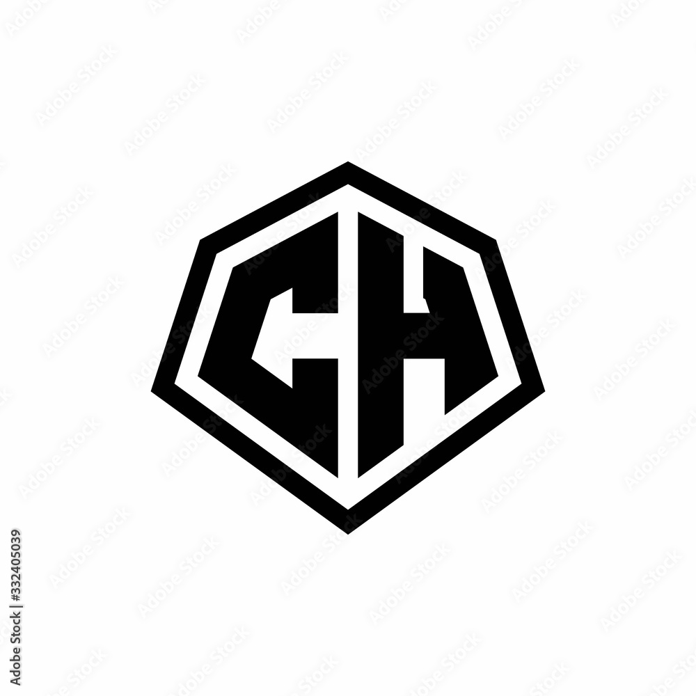 CH monogram logo with hexagon shape and line rounded style design template CH monogram logo with hexagon shape and line rounded style design template
