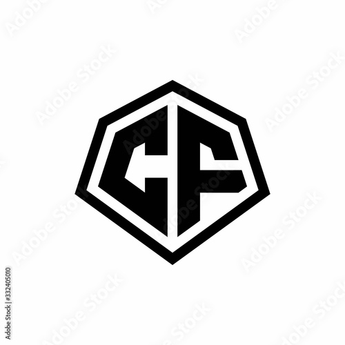 CF monogram logo with hexagon shape and line rounded style design template
