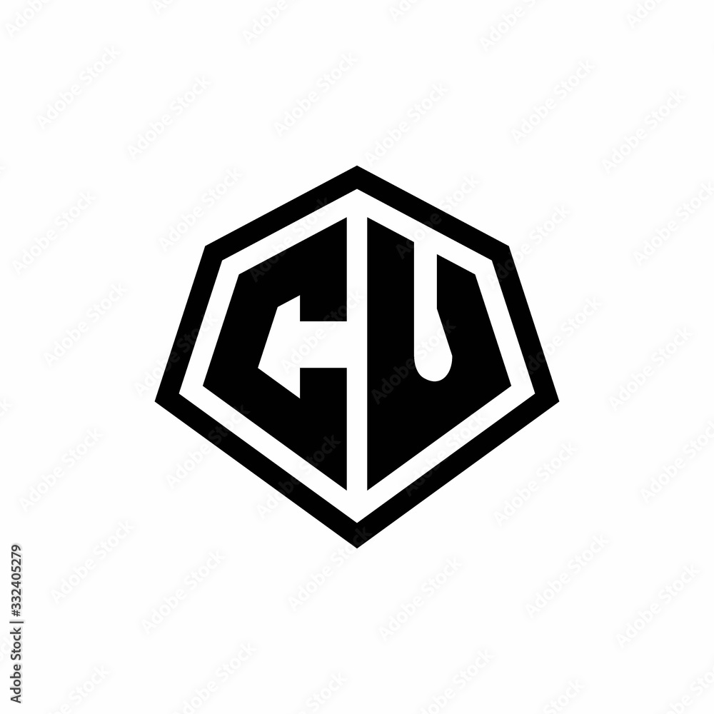 CU monogram logo with hexagon shape and line rounded style design template CU monogram logo with hexagon shape and line rounded style design template