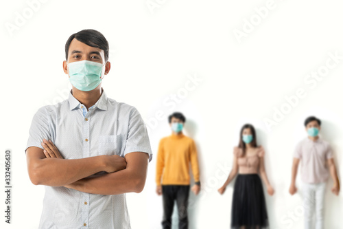 man wear masks for corona virus protection and doing social distancing