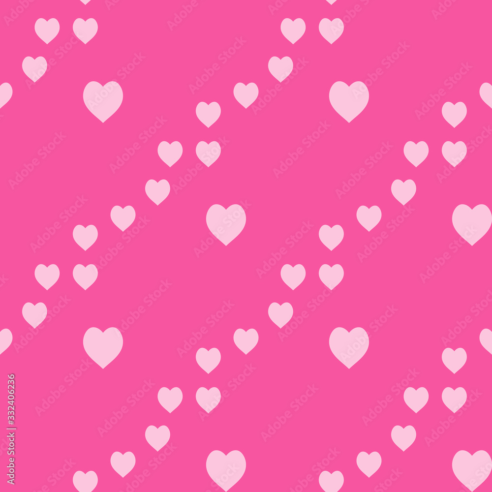 Seamless pattern with exquisite romantic light pink hearts on bright pink background for plaid, fabric, textile, clothes, tablecloth and other things. Vector image.