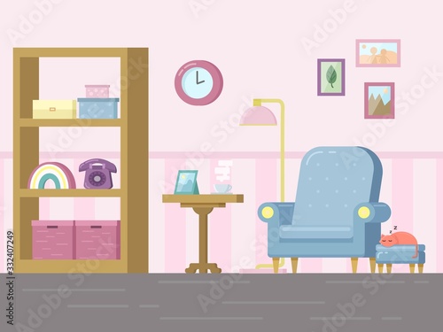 Living room with furniture and sleeping cat
