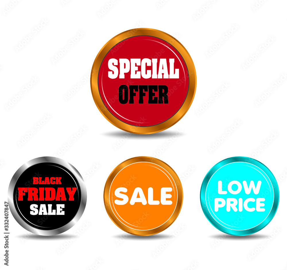 Special offer , Black friday , Sale, Low price Tags as a buttons vector illustration
