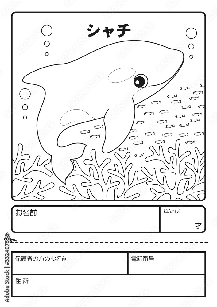 シャチ ぬりえ 応募用紙 Coloring Picture Orcinus Orca Character Illustration Stock Illustration Adobe Stock