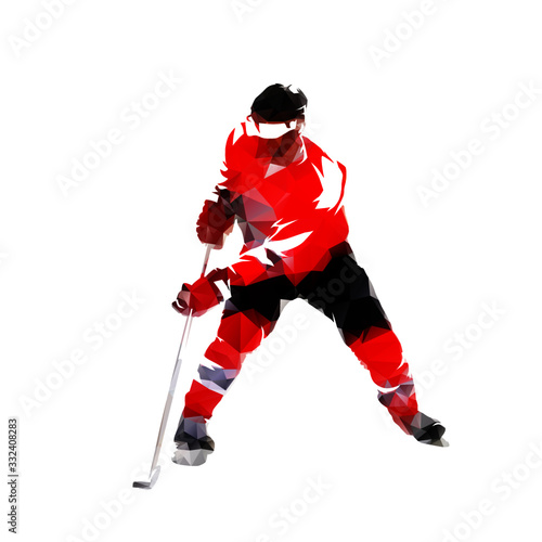 Ice hockey player, isolated low polygonal vector illustration