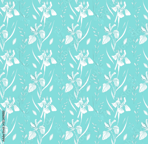 Trendy. Seamless pattern. For fabric design  for fashion. Texture for prints and on a colored background. Illustration for the interior. Iris flowers