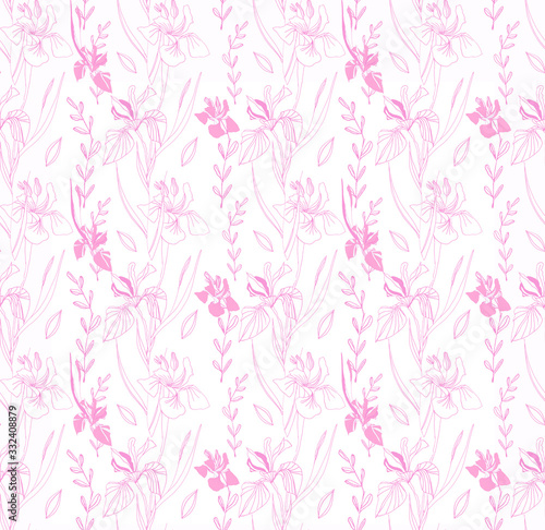 Trendy. Seamless pattern. For fabric design  for fashion. Texture for prints and on a colored background. Illustration for the interior. Iris flowers