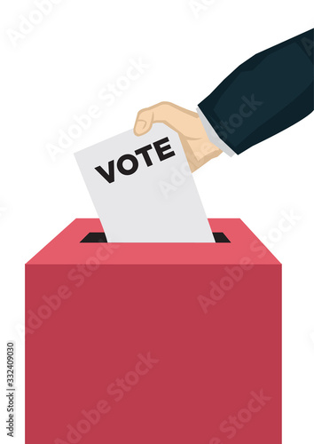 Voter holds envelope inserting into Ballot on white background. Concept of freedom democracy.