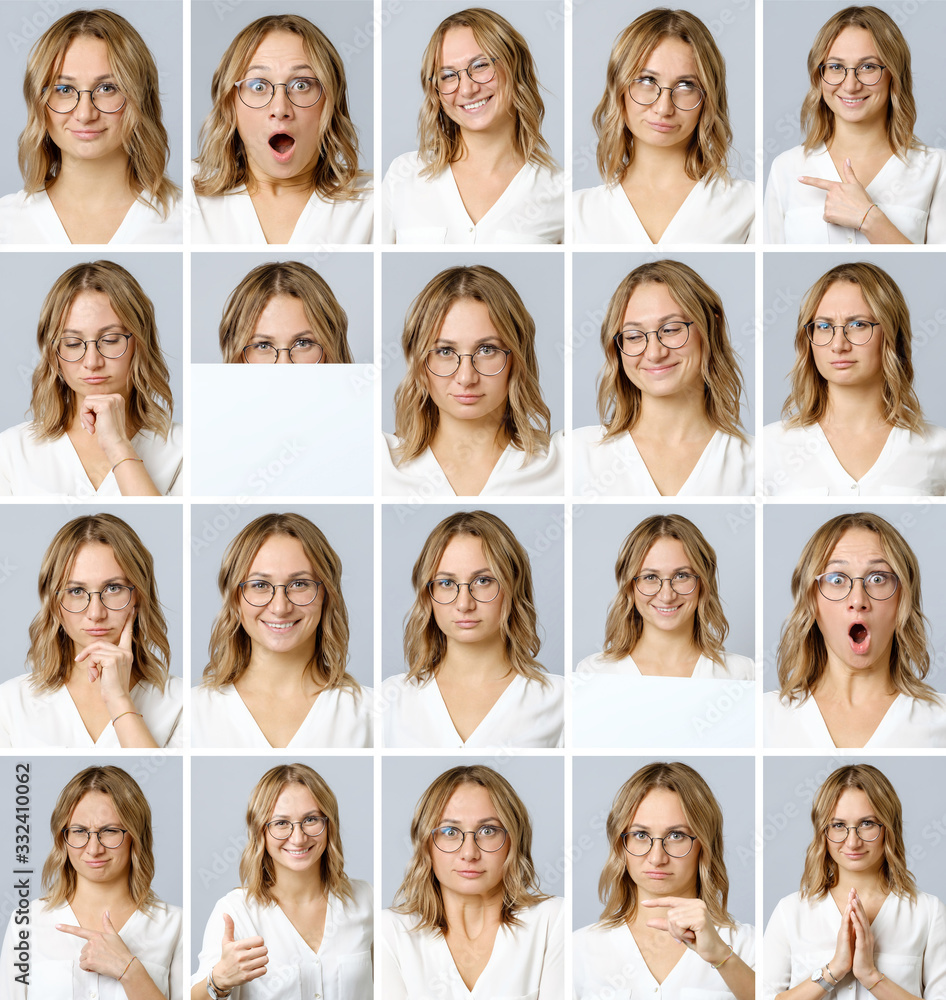 Beautiful woman with different facial expressions and gestures Beautiful woman with different facial expressions and gestures