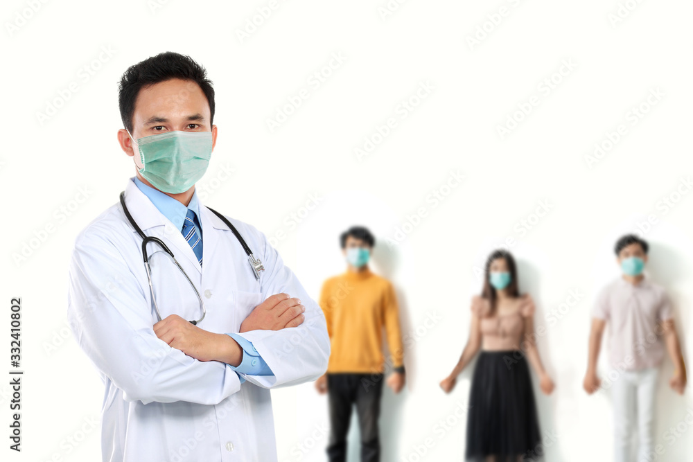 male doctors wear masks with patients in the background. virus pandemic male doctors wear masks with patients in the background. virus pandemic