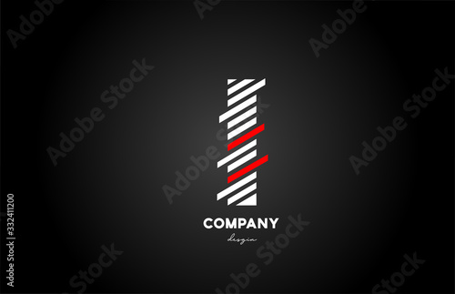black white red I alphabet letter logo design icon for company and business