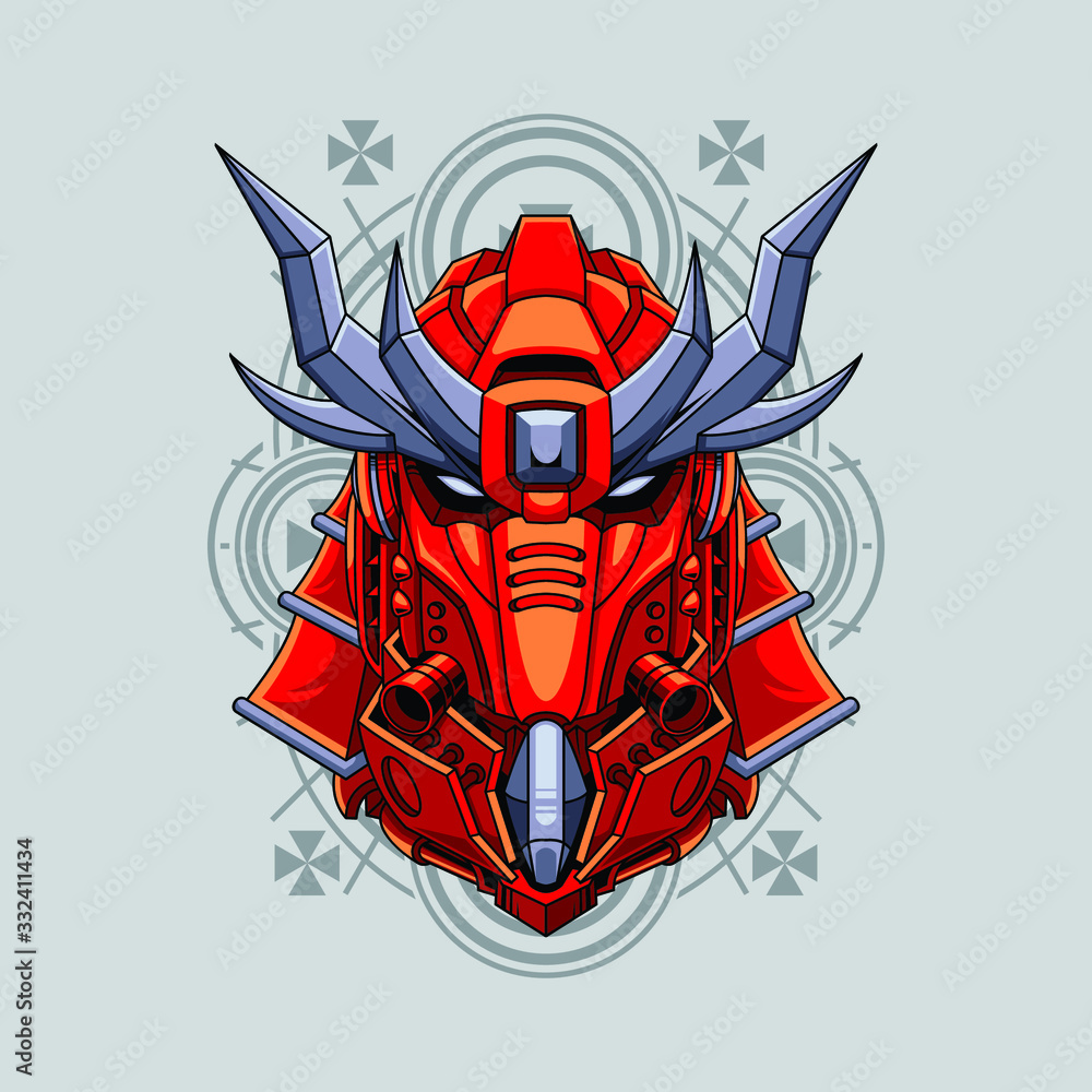 Fototapeta premium Mecha head samurai with sacred geometry pattern