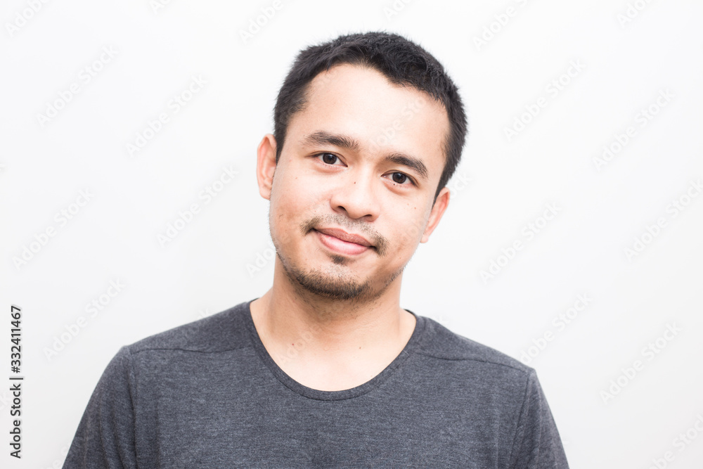 Fototapeta premium Portrait of business asian men motion face smilling on white background