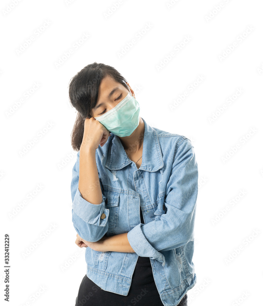 sad woman wearing face masks for virus protection. isolated on white sad woman wearing face masks for virus protection. isolated on white