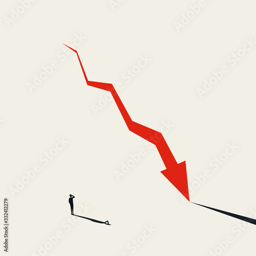 Financial crisis, recession, depression vector concept with downward graph. Symbol of stock market crash, bankruptcy.