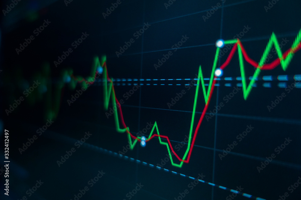 Stock market trading graph and candlestick chart on screen monitor for financial investment and economic concept. Stock market trading graph and candlestick chart on screen monitor for financial investment and economic concept.
