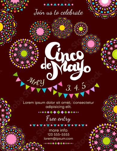Cinco De Mayo announce poster template with festive decorative elements.