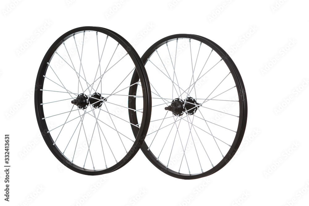 Bicycle wheels on a white background for online sale. Black