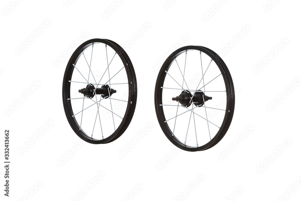 Bicycle wheels on a white background for online sale, Black