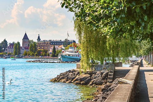 Lausanne castle of Ouchy near Geneva Lake in summertime