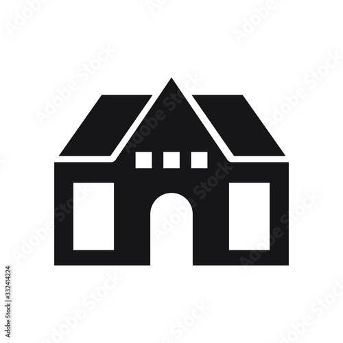 School building icon , template logo vector illustration emblem isolated, outline solid glyph black background white