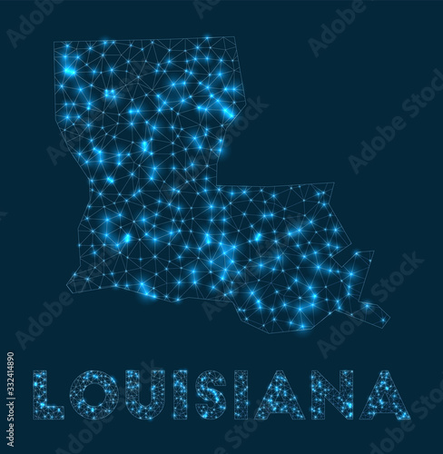 Louisiana network map. Abstract geometric map of the us state. Internet connections and telecommunication design. Modern vector illustration.