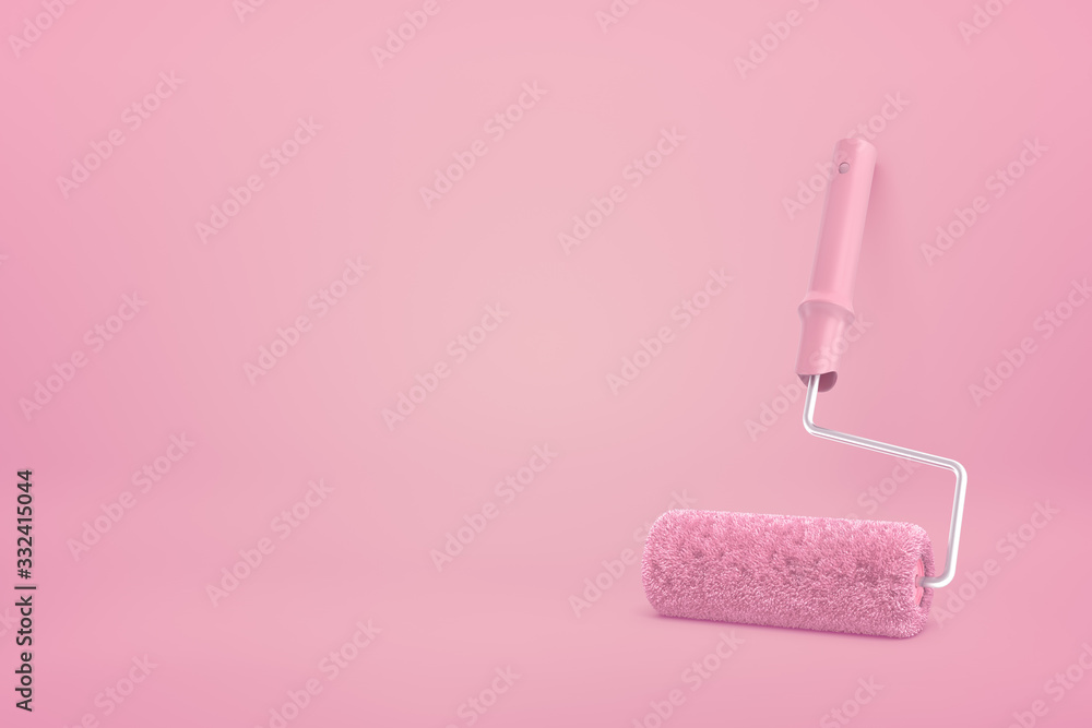 3d rendering of pink paint roller on pink background with lots of copy space. 3d rendering of pink paint roller on pink background with lots of copy space.