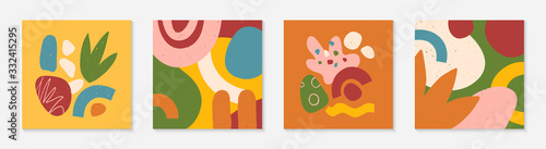 Set of creative universal artistic cards.Modern vector illustrations with hand drawn organic shapes and textures.Trendy contemporary design for prints,flyers,banners,brochures,invitations,covers.