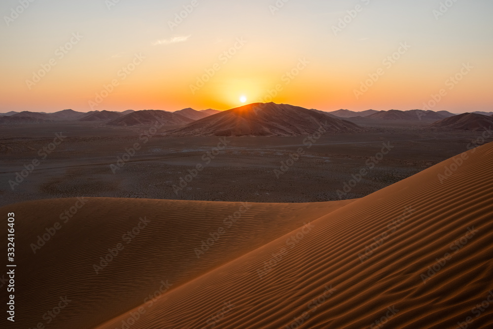 Sunset in Rub al Khali the empty quarter between Oman and Saudi Arabia near Salalah
