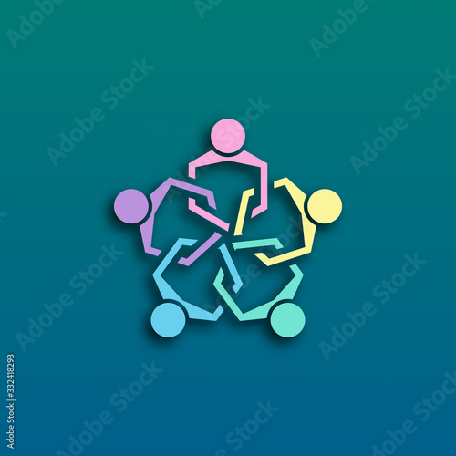 People embrace each other or work together