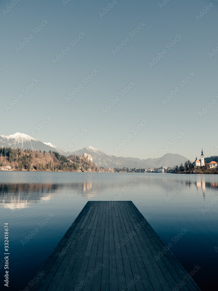 Obraz premium Wooden pier at Lake Bled, Slovenia