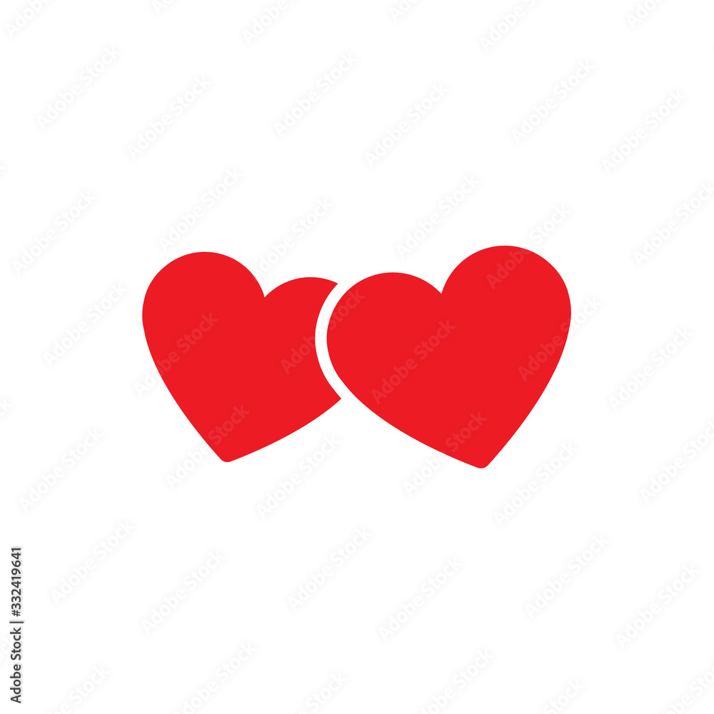 Two hearts vector icon isolated on white. Love symbol, Valentine Day design Two hearts vector icon isolated on white. Love symbol, Valentine Day design