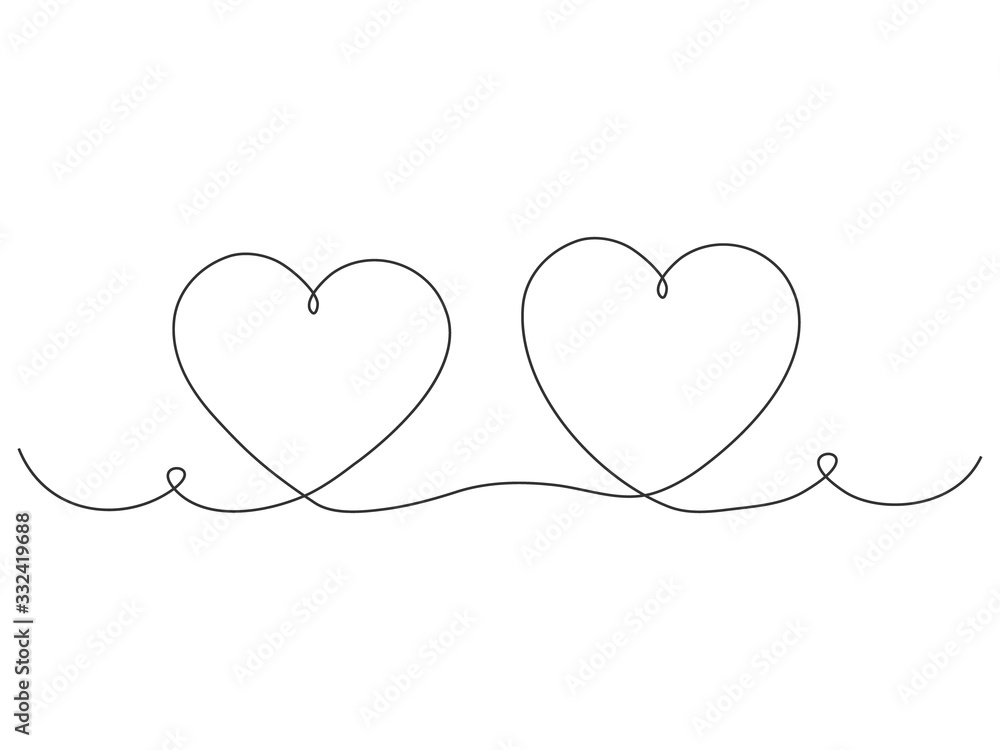 Art line hearts icon isolated on white. Love outline symbol, Valentine Day one line design  