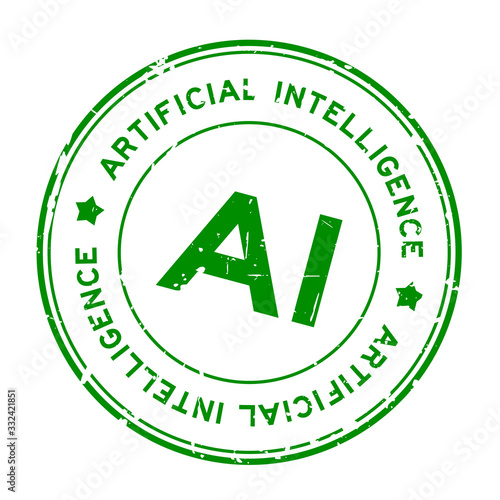 Grunge green AI (abbreviation of Artificial intelligence) word round rubber seal stamp on white background