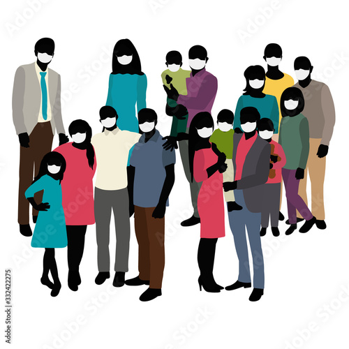 isolated, crowd of people in medical masks, family, children