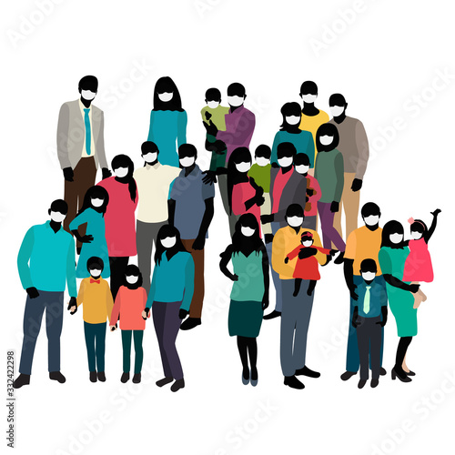 isolated, crowd of people in medical masks
