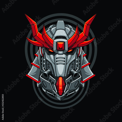 Mecha head samurai with sacred geometry pattern
