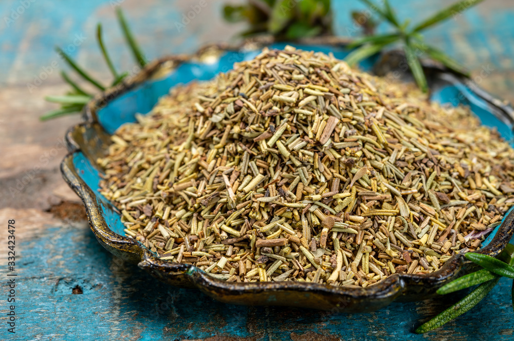 Bowl with dried French seasoning, herbs of Provence Bowl with dried French seasoning, herbs of Provence