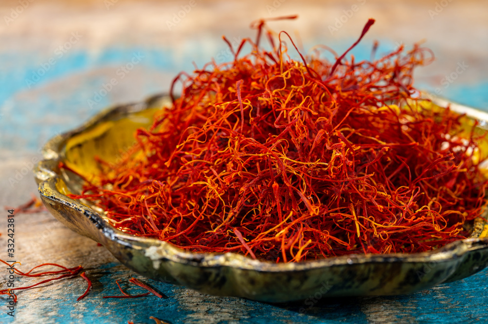 Fototapeta premium Real red dried shaffron spice close up