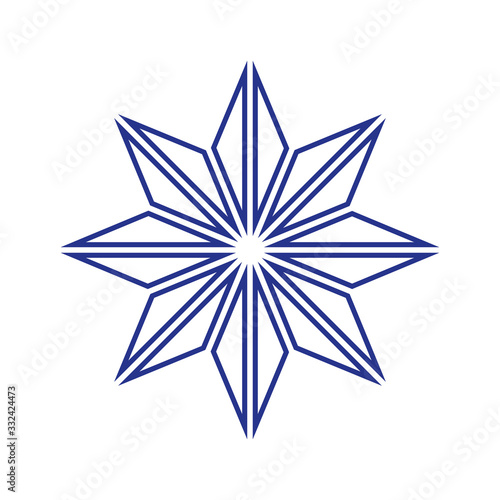 Eight pointed blue star simple thin line icon.