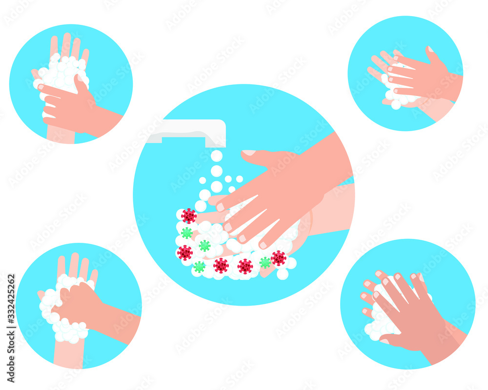 Set icon hand washing protect virus.
